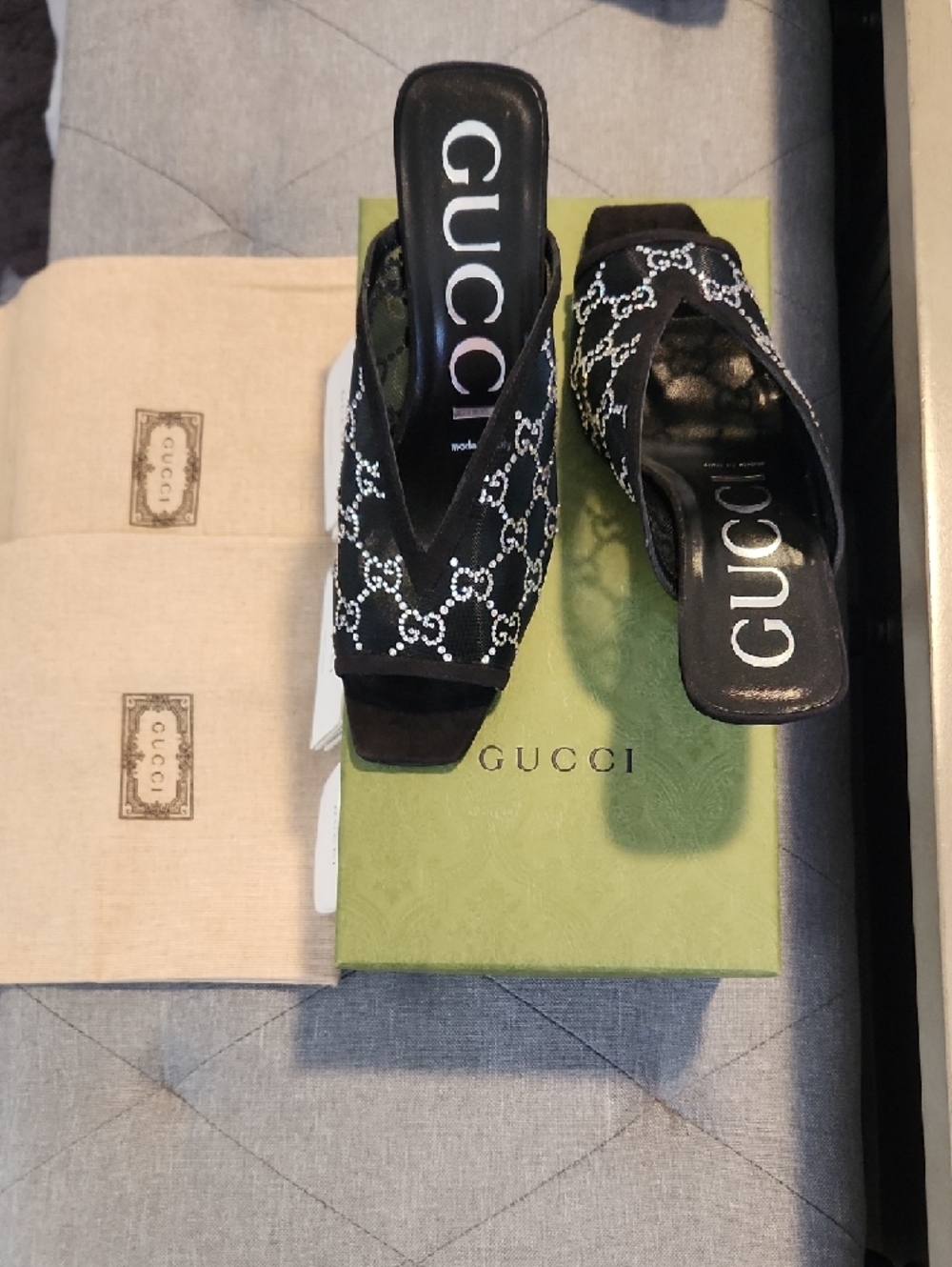 Gucci Black Crystal-Patterned Open-Toe Heels - Picture 2 of 13